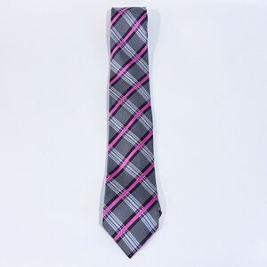 GEOFFREY BEENE Pink and grey plaid tie